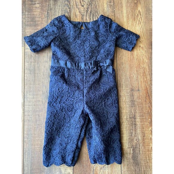 Janie and Jack Pants - NWT Janie & Jack Floral Lace Long Sleeve Romper Blue Keyhole Back Girls 12-18 Mo